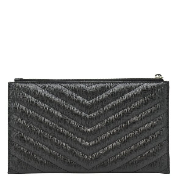 YVES SAINT LAURENT Monogram Bill Grain De Poudre Chevron Leather Zip Pouch Black - Picture 3 of 12